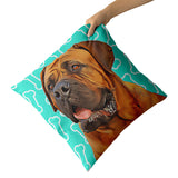 Personalized Pet Portrait Pillow with Bone Pattern