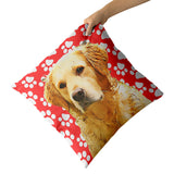 Personalized Pet Portrait Pillow with Paw Pattern