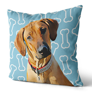 Personalized Pet Portrait Pillow with Bone Pattern