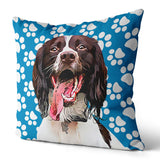 Personalized Pet Portrait Pillow with Paw Pattern