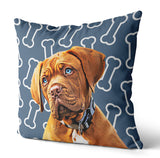 Personalized Pet Portrait Pillow with Bone Pattern