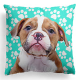 Personalized Pet Portrait Pillow with Paw Pattern