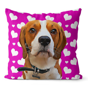 Personalized Pet Portrait Pillow with Heart Pattern