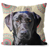 Personalized Pet Portrait Pillow with Mandala Pattern