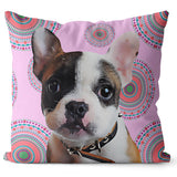 Personalized Pet Portrait Pillow with Mandala Pattern