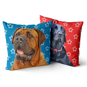 Personalized Pet Portrait Pillow with Star Pattern