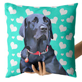 Personalized Pet Portrait Pillow with Heart Pattern