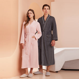 Bathrobe men's and women's towel fabric yukata long sleeved bath towel sleeping robe absorbent quick drying four season style