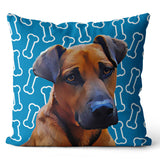 Personalized Pet Portrait Pillow with Bone Pattern