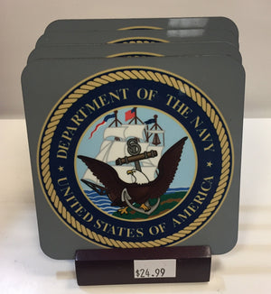 U. S. Navy Coasters - Set of 4 (with Mahogany Display Stand)