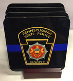 Pennsylvania State Police Trooper Coasters - Set of 4 (with Mahogany Display Stand)