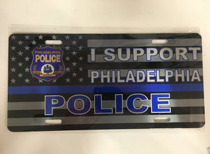 Thin Blue Line "I Support Philadelphia Police" License Plate