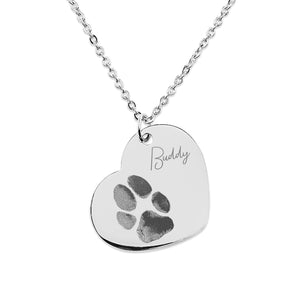 Personalized Pet Memorial Paw Print Heart Necklace