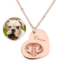 Personalized Pet Memorial Heart Necklace - Nose Print