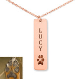 Personalized Pet Memorial Paw Print Necklace - Vertical Bar