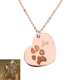 Personalized Pet Memorial Paw Print Heart Necklace