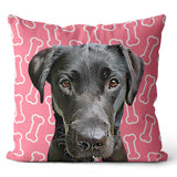 Personalized Pet Portrait Pillow with Bone Pattern