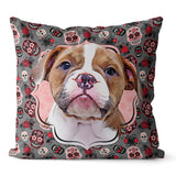 Personalized Sugar Skull Pet Portrait Pillow