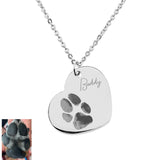 Personalized Pet Memorial Paw Print Heart Necklace