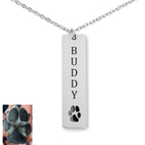 Personalized Pet Memorial Paw Print Necklace - Vertical Bar