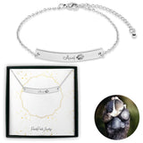 Personalized Pet Memorial Horizontal Bar Bracelet - Paw Print