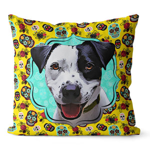 Personalized Sugar Skull Pet Portrait Pillow