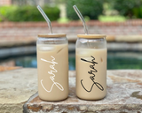 Personalized Iced Coffee Glass, Glass 16oz Tumbler, Cute Tumbler, Personalized Drinking Glasses, Custom Tumblers with Bamboo lid and straw